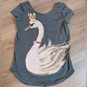 Navy swan scoop neck short sleeve shirt with accents